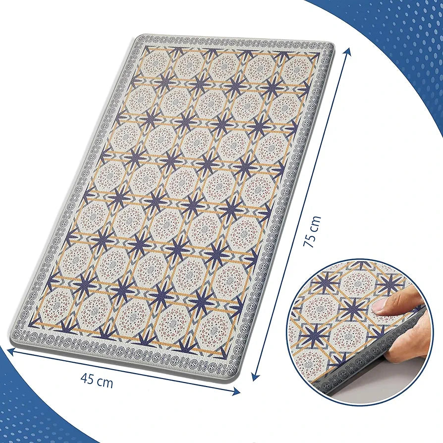 Luxe Home Columbo Anti-Fatigue Kitchen Mat - 45x75 cm Non-Slip Cushioned Comfort Mat - Moroccan Tile Pattern Standing Desk Mat - Waterproof and Easy to Clean for Home and Office